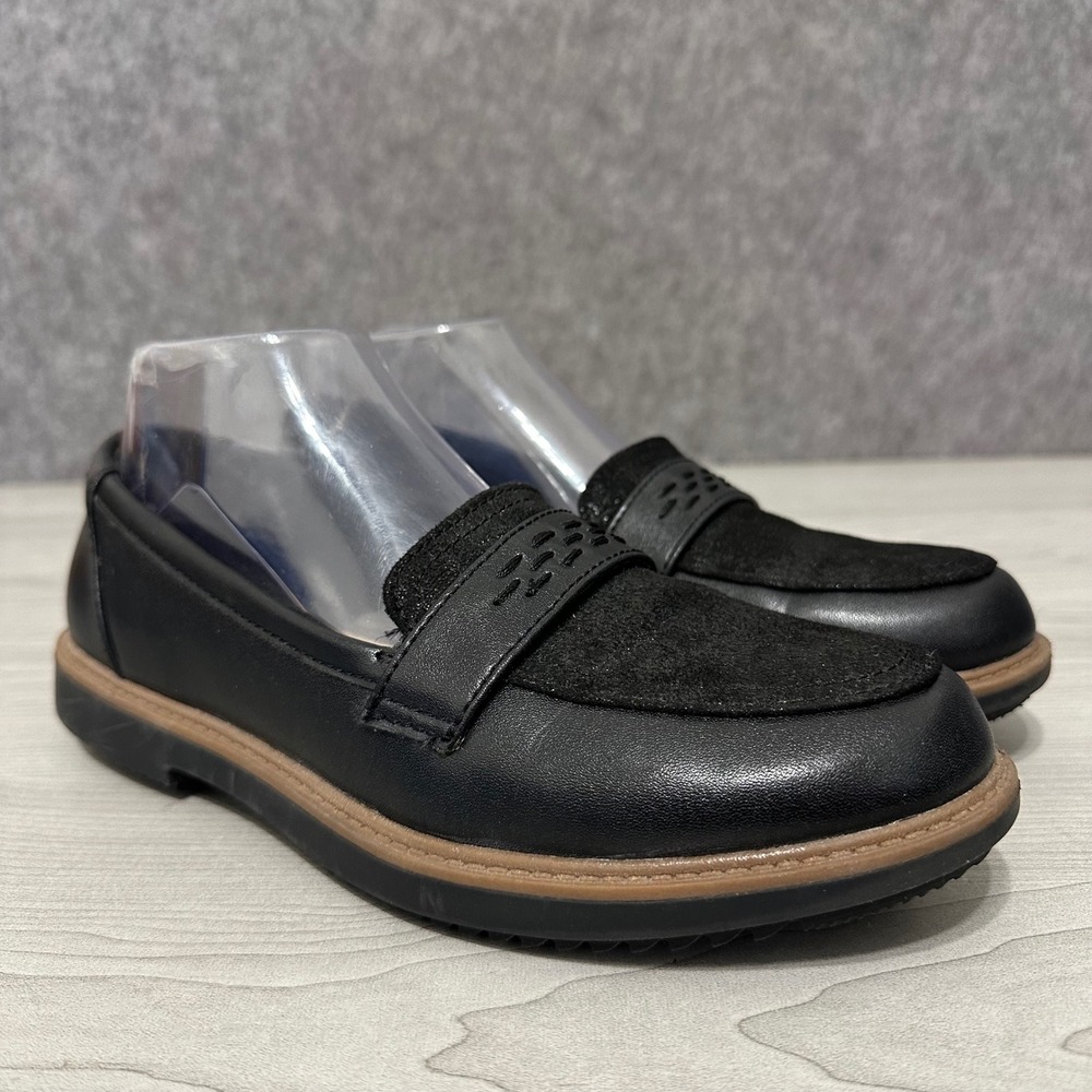 Clarks Raisie Eletta Loafers Womens 7.5 Black Leather Suede Slip On Shoes